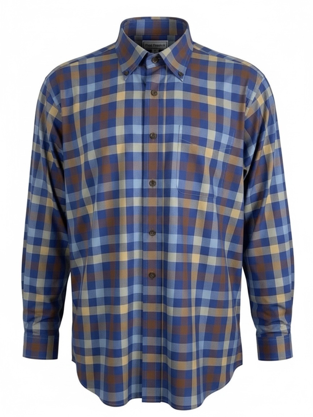 Paul Fredrick Men Non Iron Dress‎ Shirt Long Sleeve 17 34 Cotton Blue Check EUC